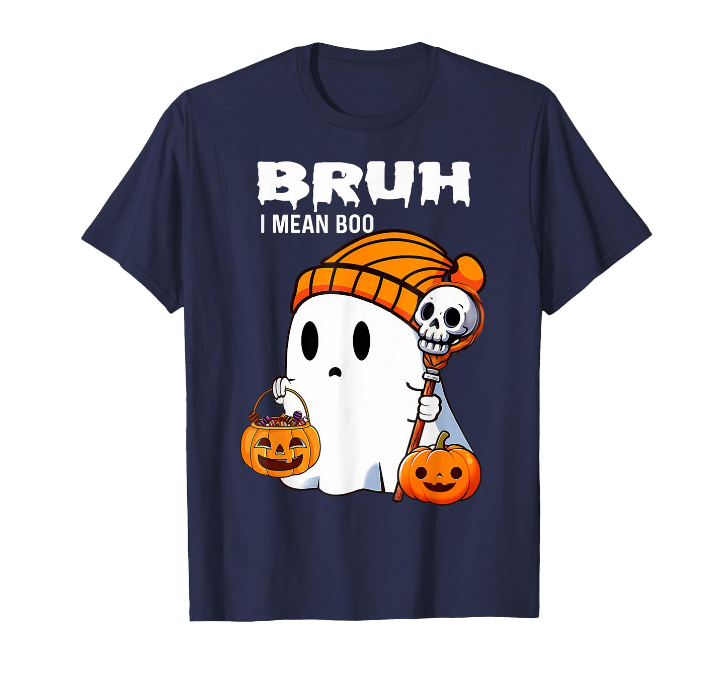 Halloween Bruh Ghost Boo Skull Pumpkin Boys Kids Men T-Shirt