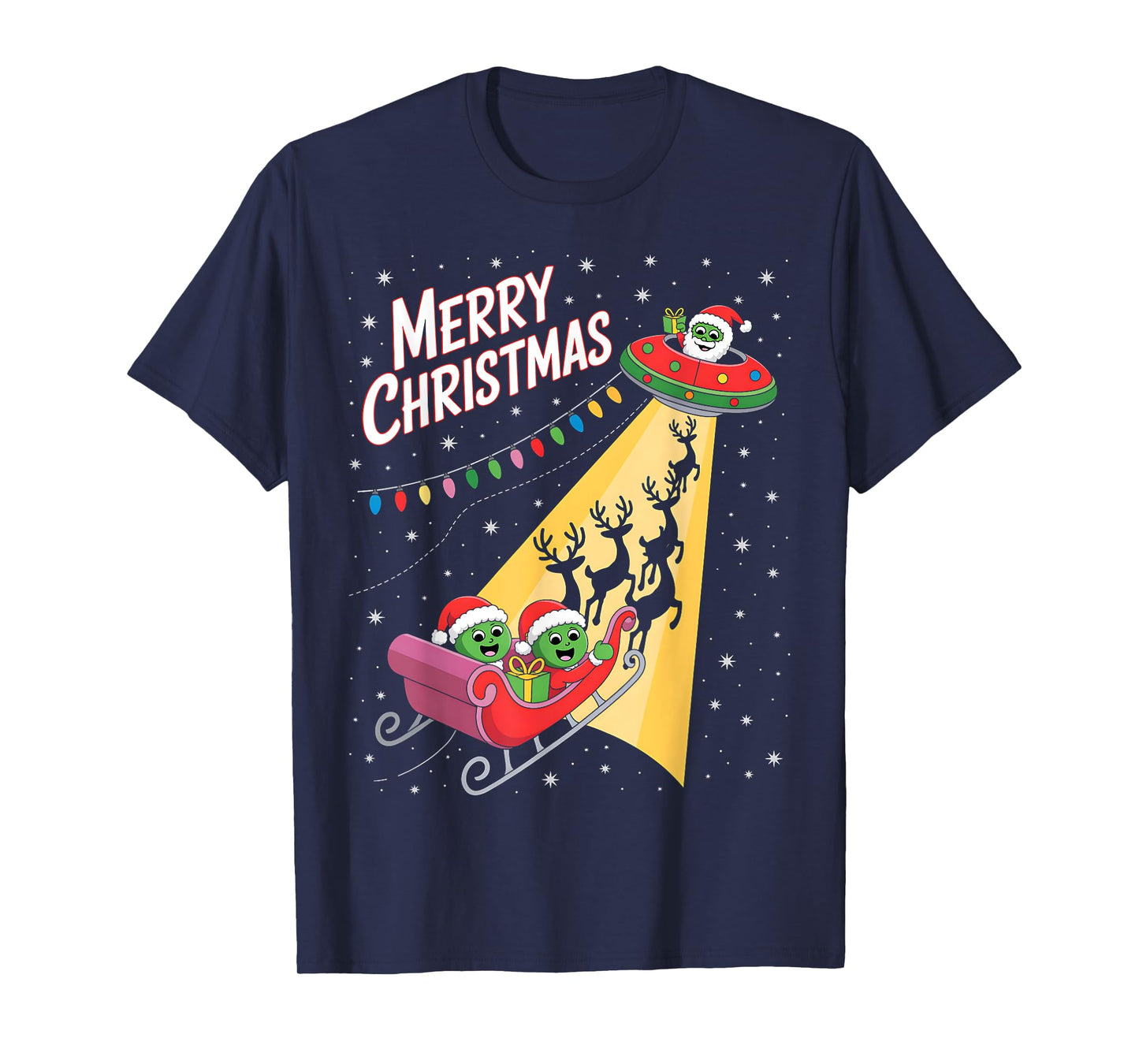 Funny Alien Trio Merry Ugly Christmas Santa Hat Gifts Xmas T-Shirt
