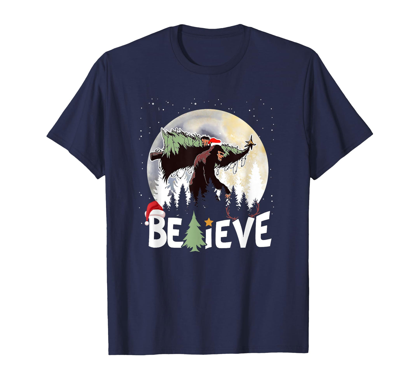 Believe Bigfoot Sasquatch Yeti Santa Hat Christmas Xmas Men T-Shirt