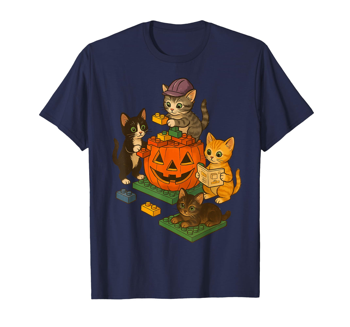 Cute Cat Pumpkin Master Builder Halloween Spooky Season T-Shirt