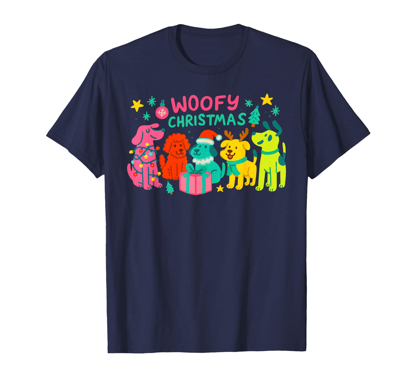 Woofmas Christmas Dogs Santa Hat Lights Reindeer Dog Mom T-Shirt