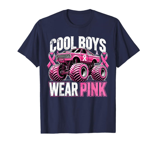 Monster Truck Breast Cancer Awareness Cool Boys Wear Pink T-Shirt