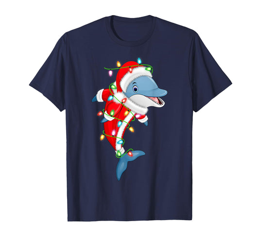 Dolphin Christmas Lights Santa Costume Cute Animal Xmas T-Shirt