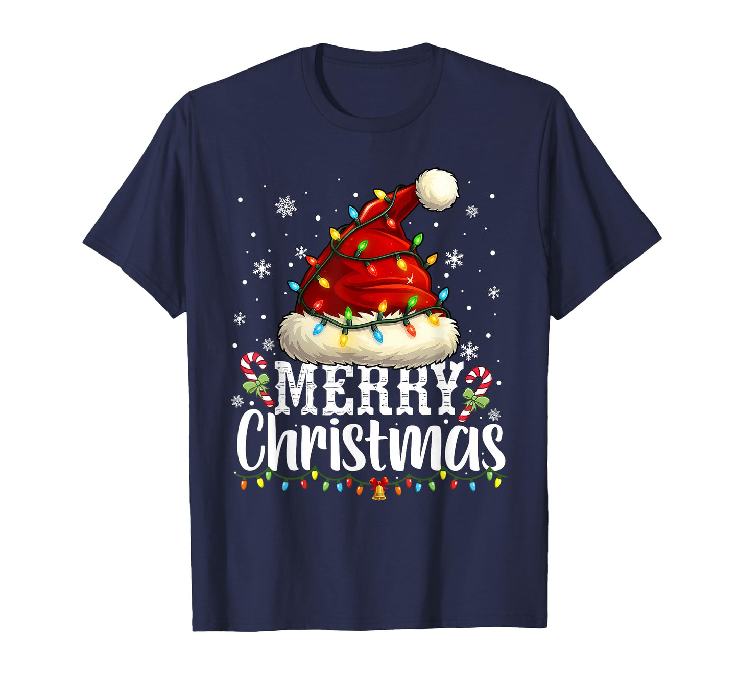 Merry Christmas Lights Santa Hat Xmas Family Pajamas Holiday T-Shirt