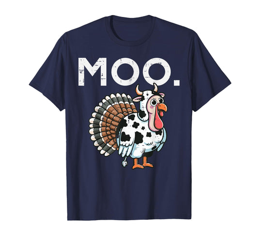 Thanksgiving Moo Turkey Cow Funny Fall Farm Men Women Kids T-Shirt