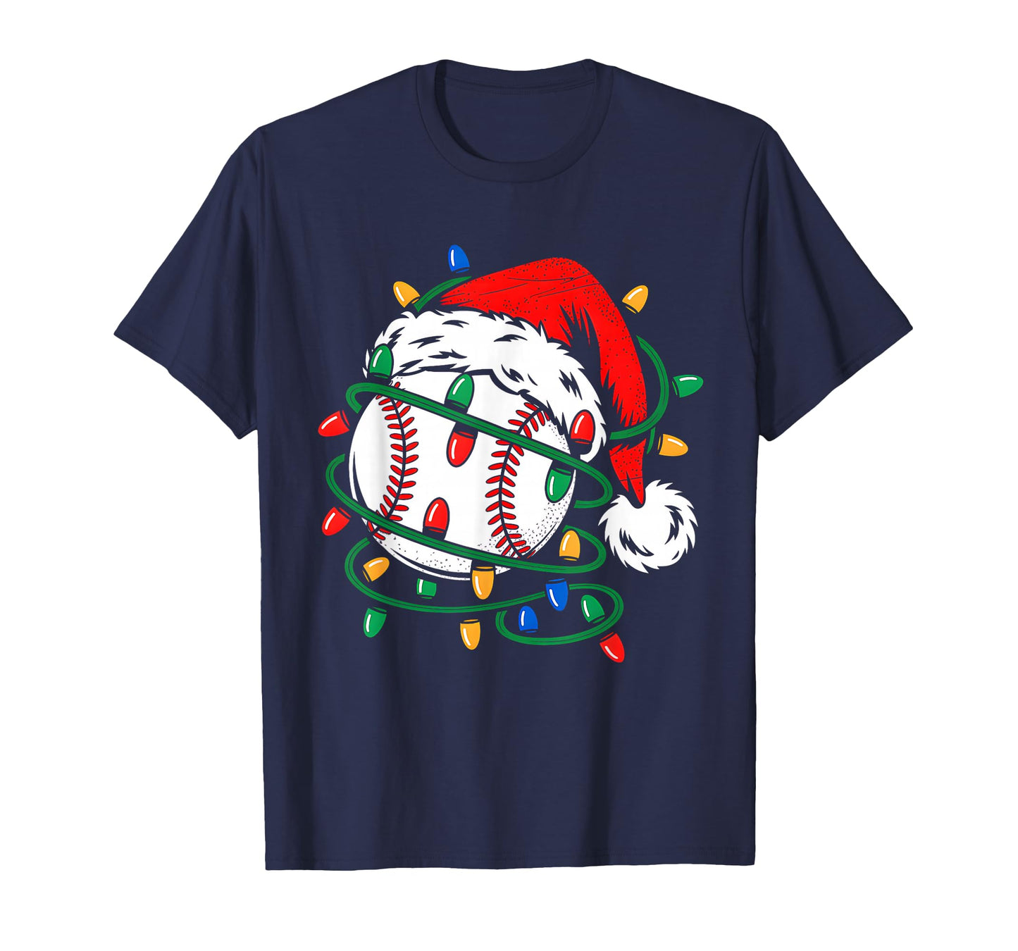 Baseball Ball Santa Hat Xmas Funny Christmas Baseball Lover T-Shirt