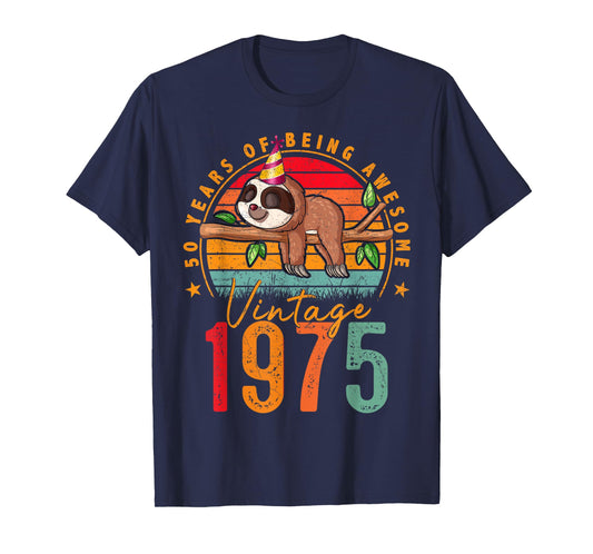 50 Year Old Gifts Vintage 1975 Sloth 50th Birthday Mens T-Shirt