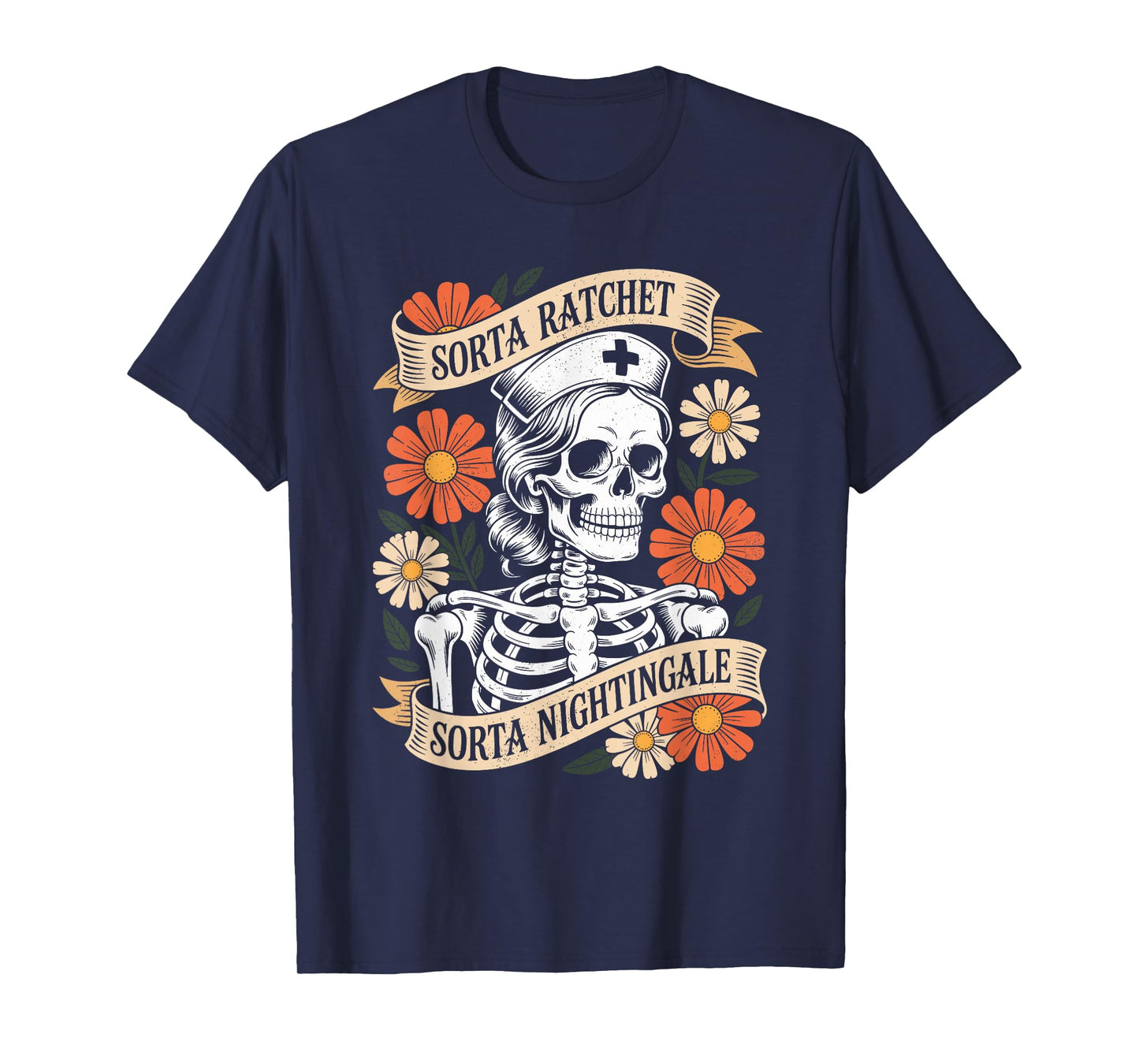 Nurse Sorta Ratchet Sorta Nightingale Skeleton Halloween T-Shirt