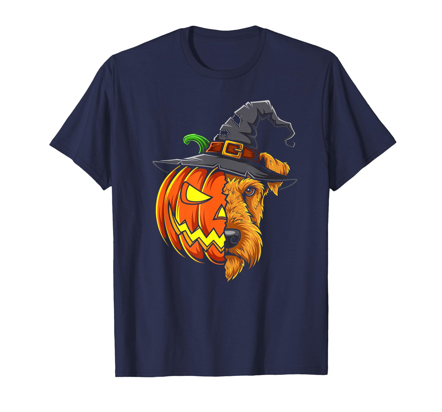 Airedale Terrier Pumpkin Jack O Lantern Halloween Men Womens T-Shirt