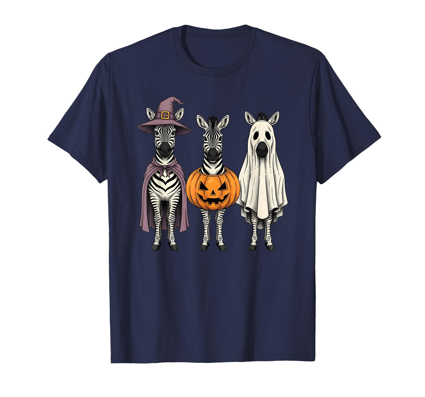 Spooky Ghost Zebra Pumpkin Halloween Safari Animal T-Shirt