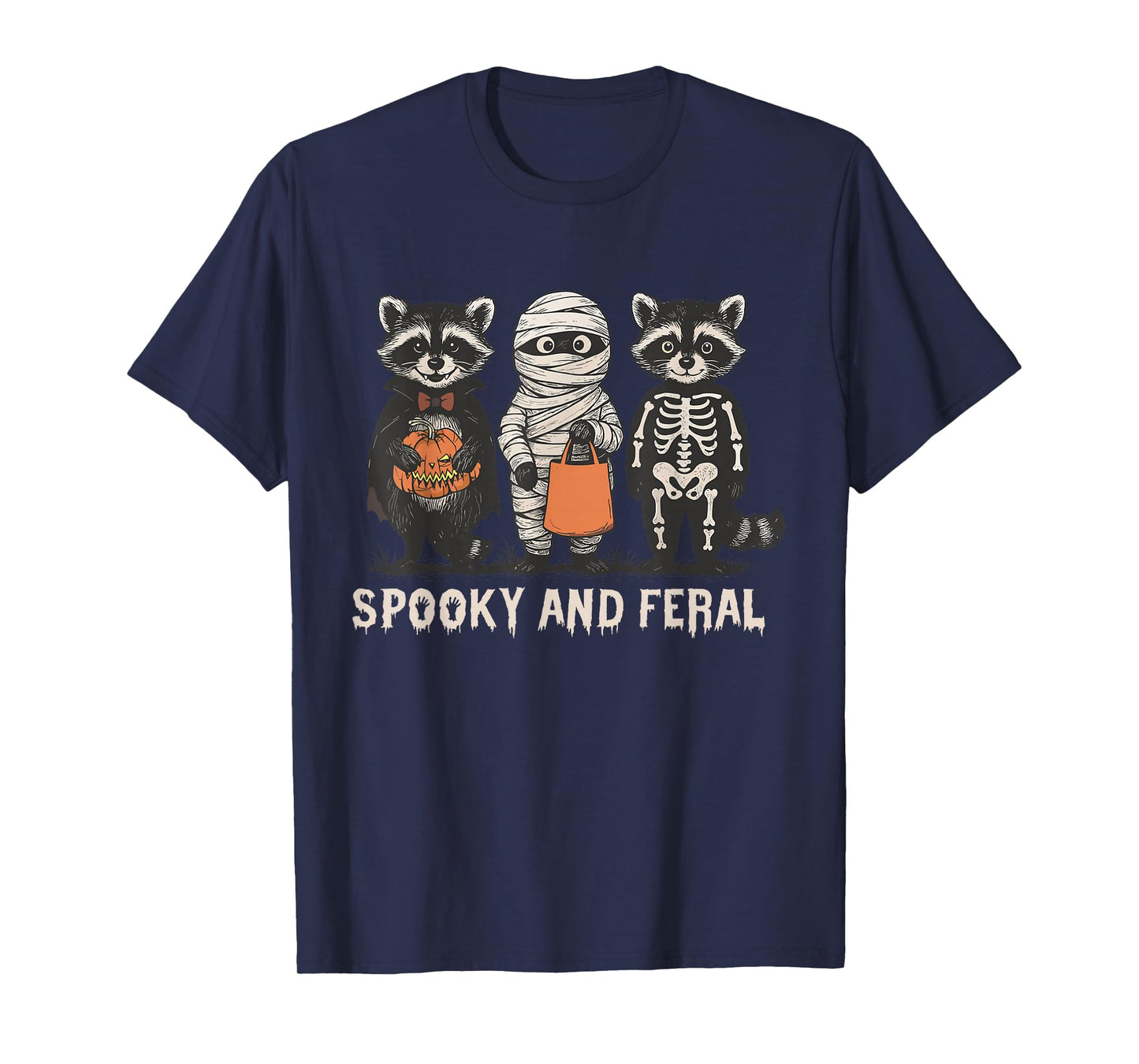 Spooky and Feral Raccoon Halloween Raccoon Ghost Trash Panda T-Shirt
