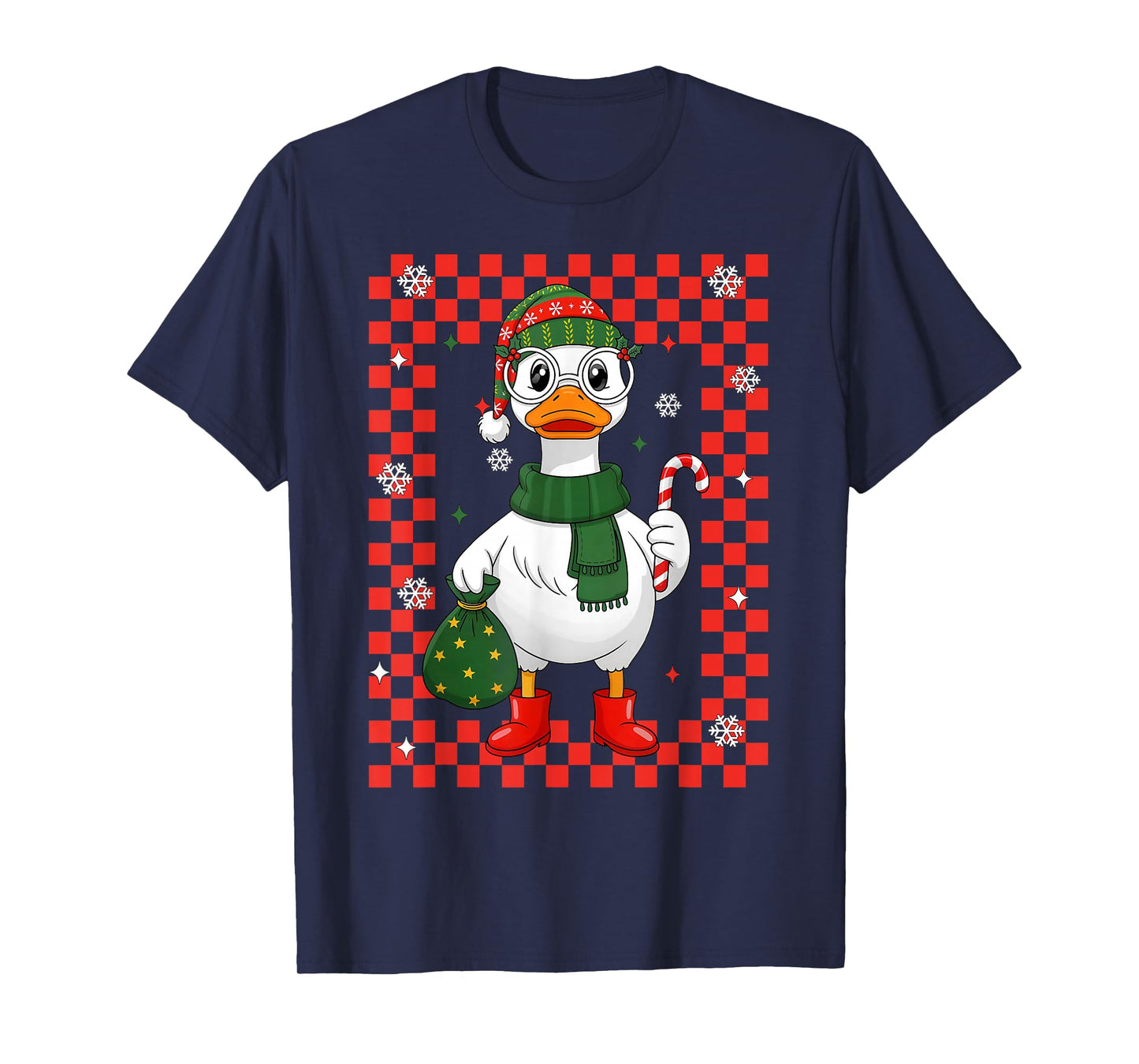 Christmas Goose Candy Cane Snowflake Xmas Pajamas Holiday T-Shirt