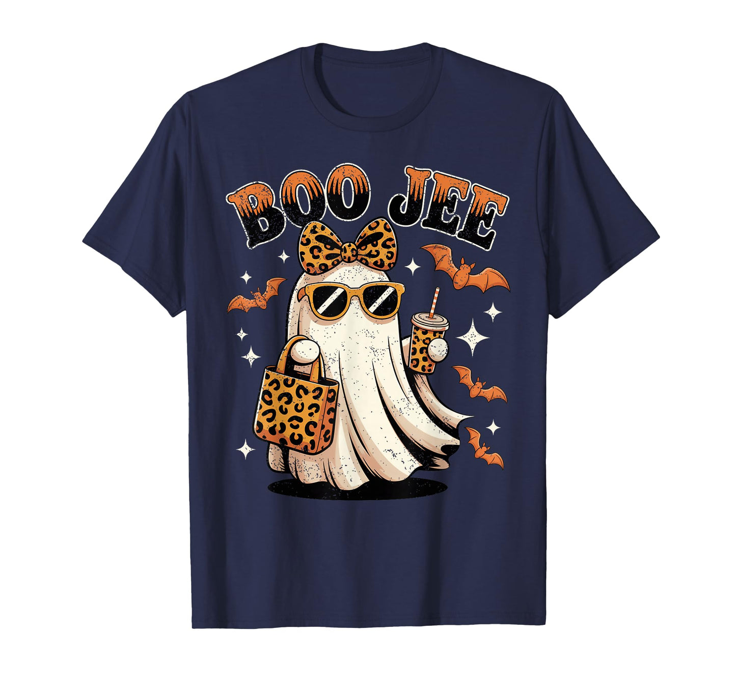 Coquette Leopard Ghost Coffee Boo JEE Halloween Boujee Ghost T-Shirt