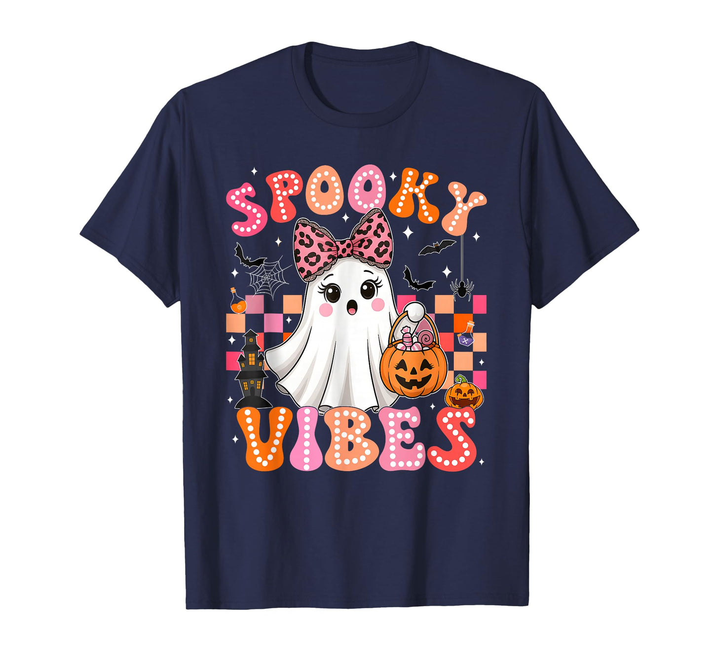 Groovy Spooky Season Retro Ghost Holding Pumpkin Halloween T-Shirt