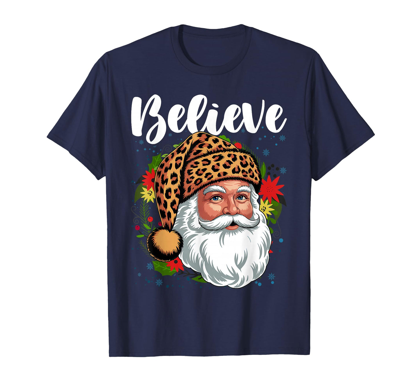Vintage Christmas Retro Holiday Cheetah Santa Leopard Hat T-Shirt
