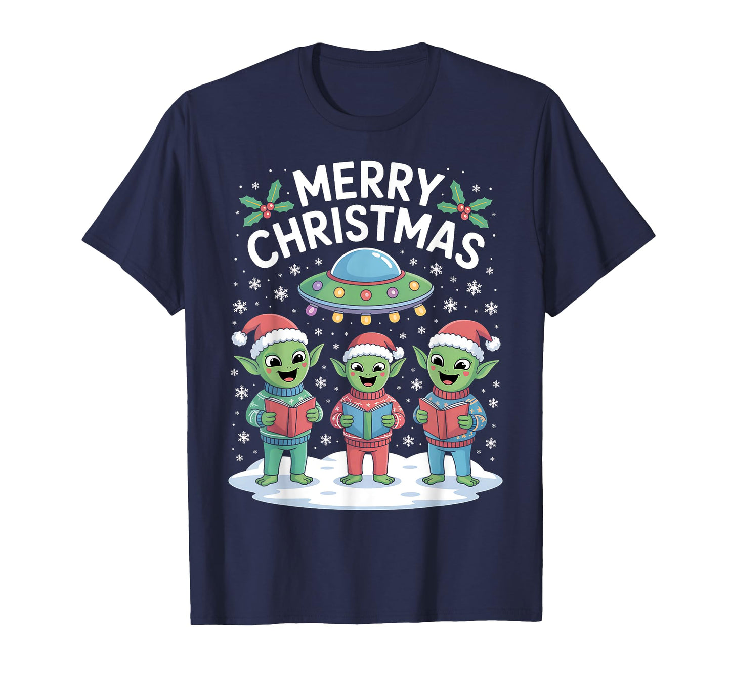 Funny Alien Trio Merry Ugly Christmas Santa Hat Gifts Xmas T-Shirt