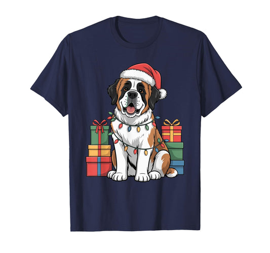Cute Saint Bernard Christmas Design Funny Dog Lover Holiday T-Shirt