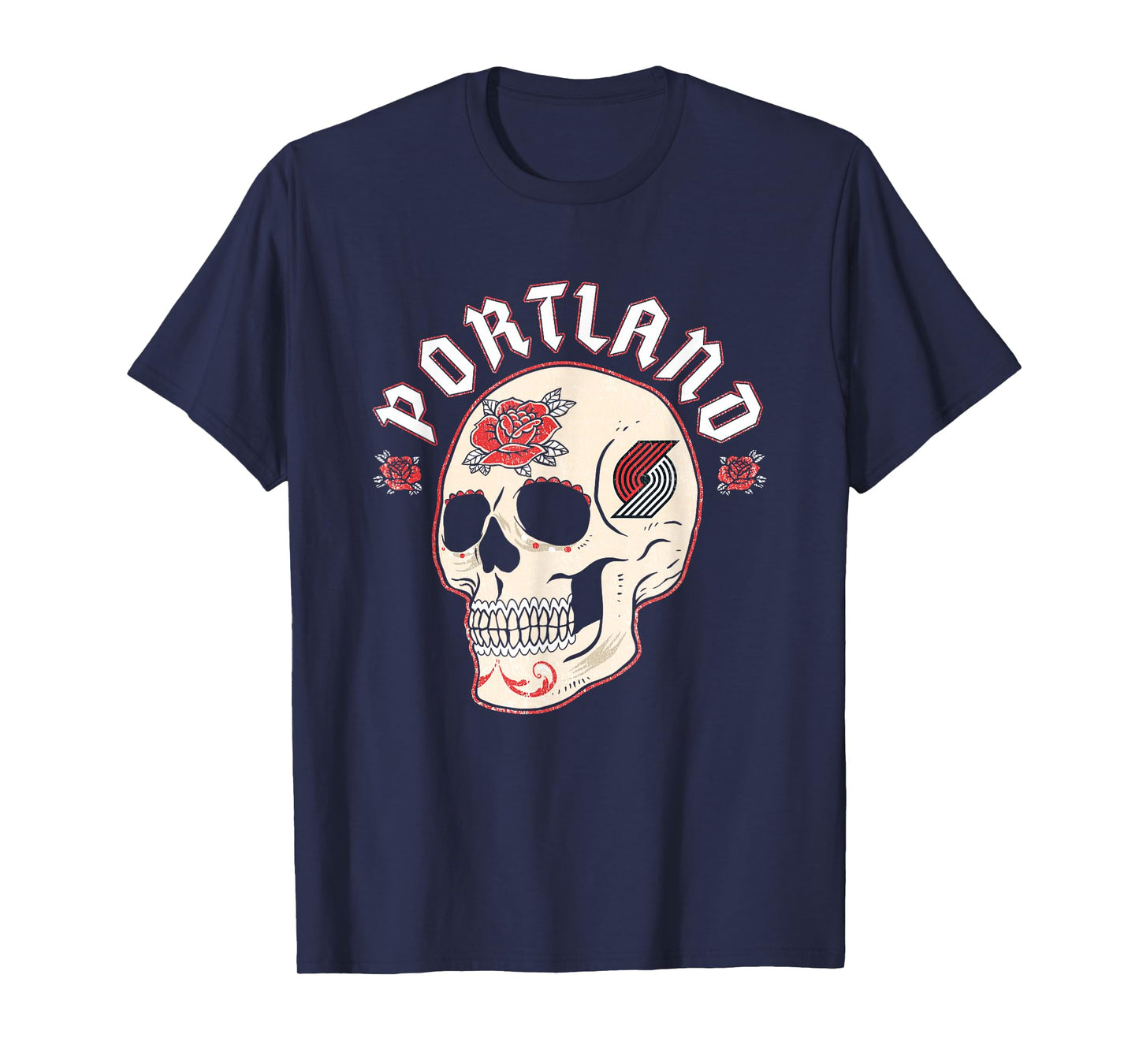 NBA Portland Trail Blazers Halloween Floral Skull T-Shirt