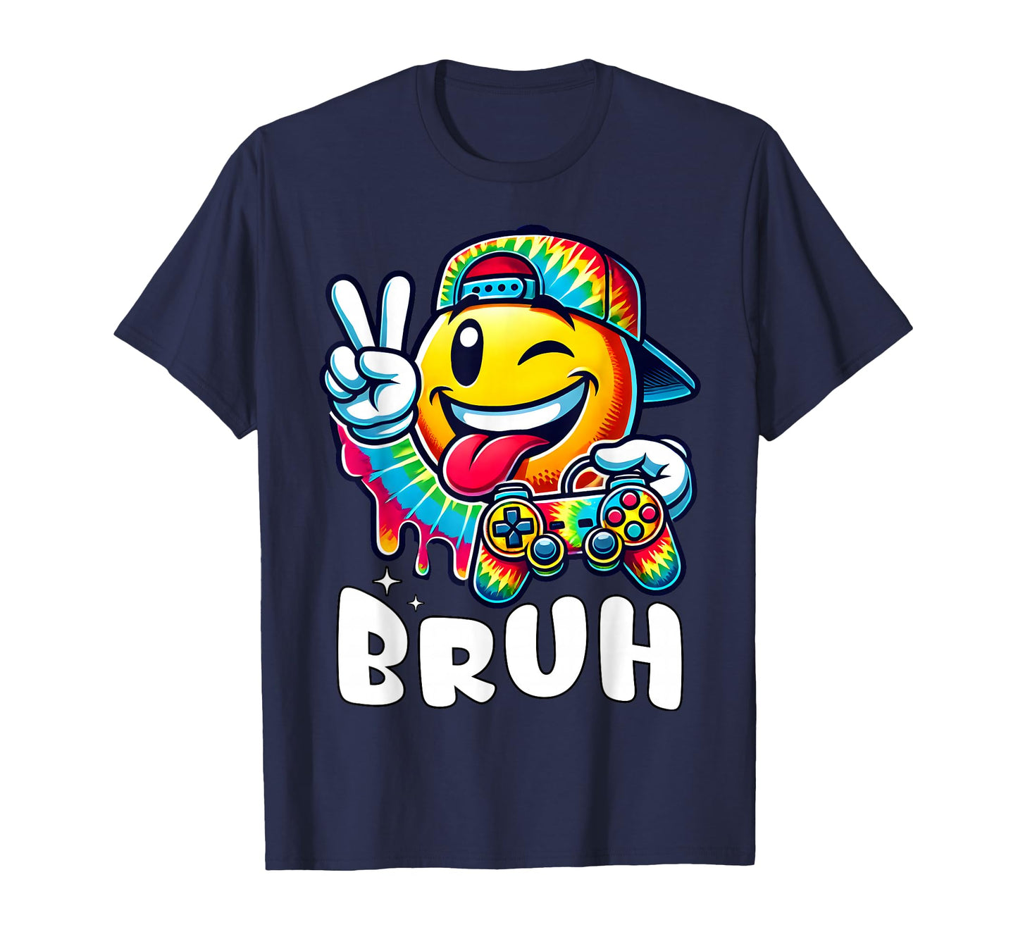 Groovy Tie Dye Gaming Funny Bruh Boys Peace Sign Gamer Kids T-Shirt