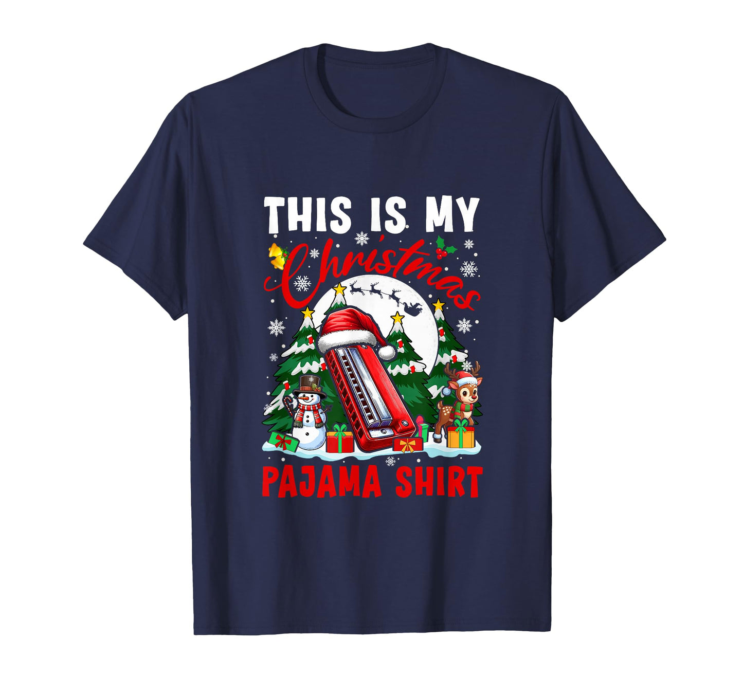 My Christmas Pajama Shirt Santa Harmonica Snowman Instrument T-Shirt