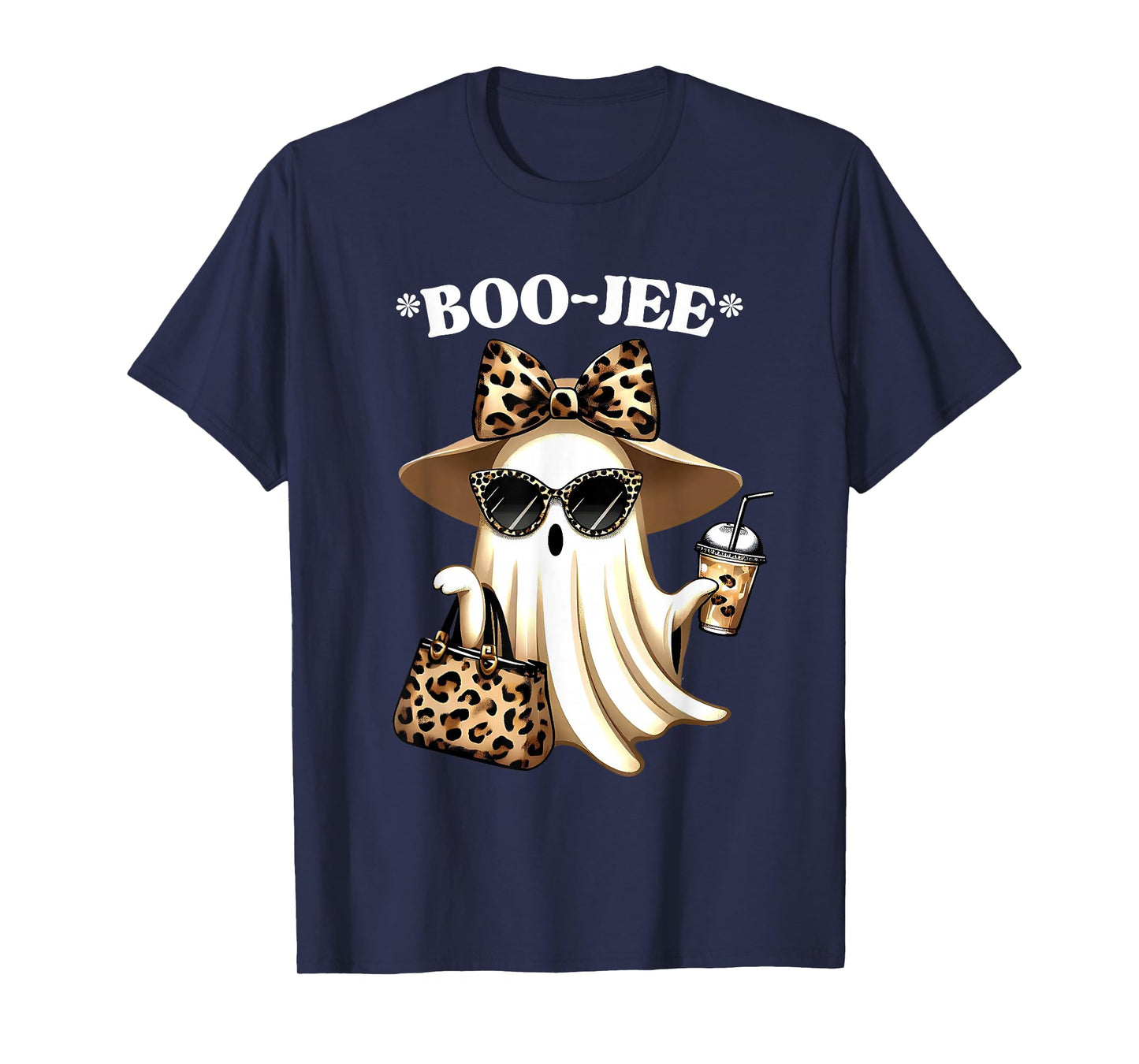 Coquette Leopard Ghost Coffee Boo-JEE Halloween Boujee Ghost T-Shirt