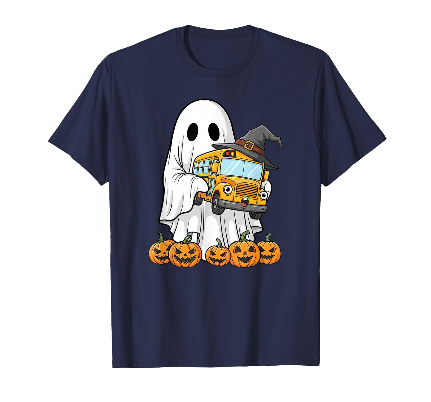 Funny Ghost School Bus Pumpkin Halloween Kids Mens Womens T-Shirt