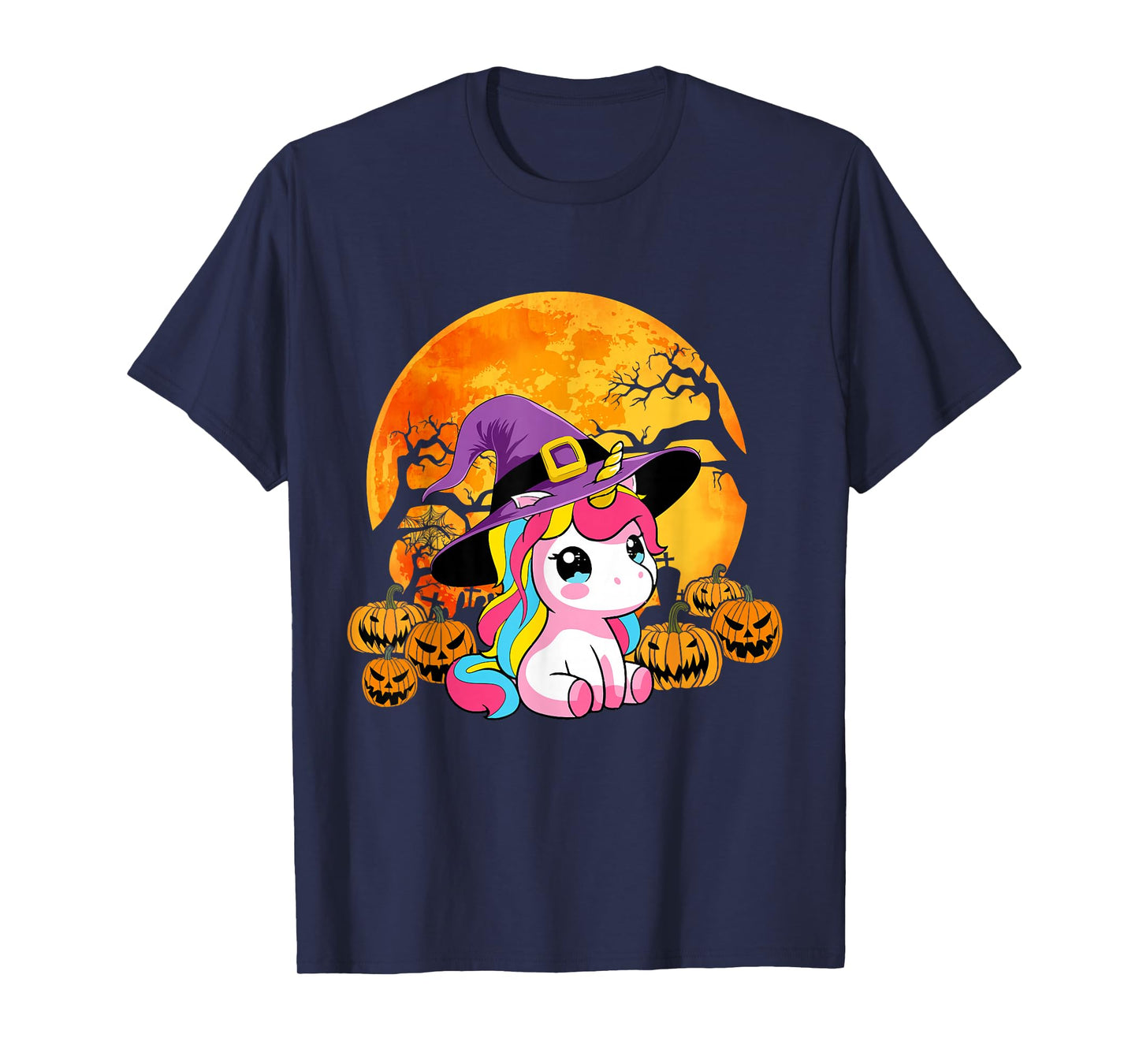 Cute Halloween Unicorn Witch Pumpkin Girls Women School T-Shirt