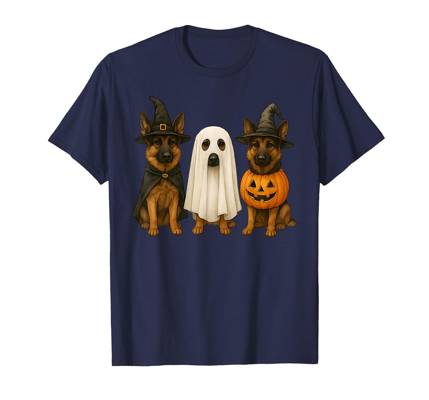 German Shepherd Halloween Dog Witch Ghost Pumpkin T-Shirt