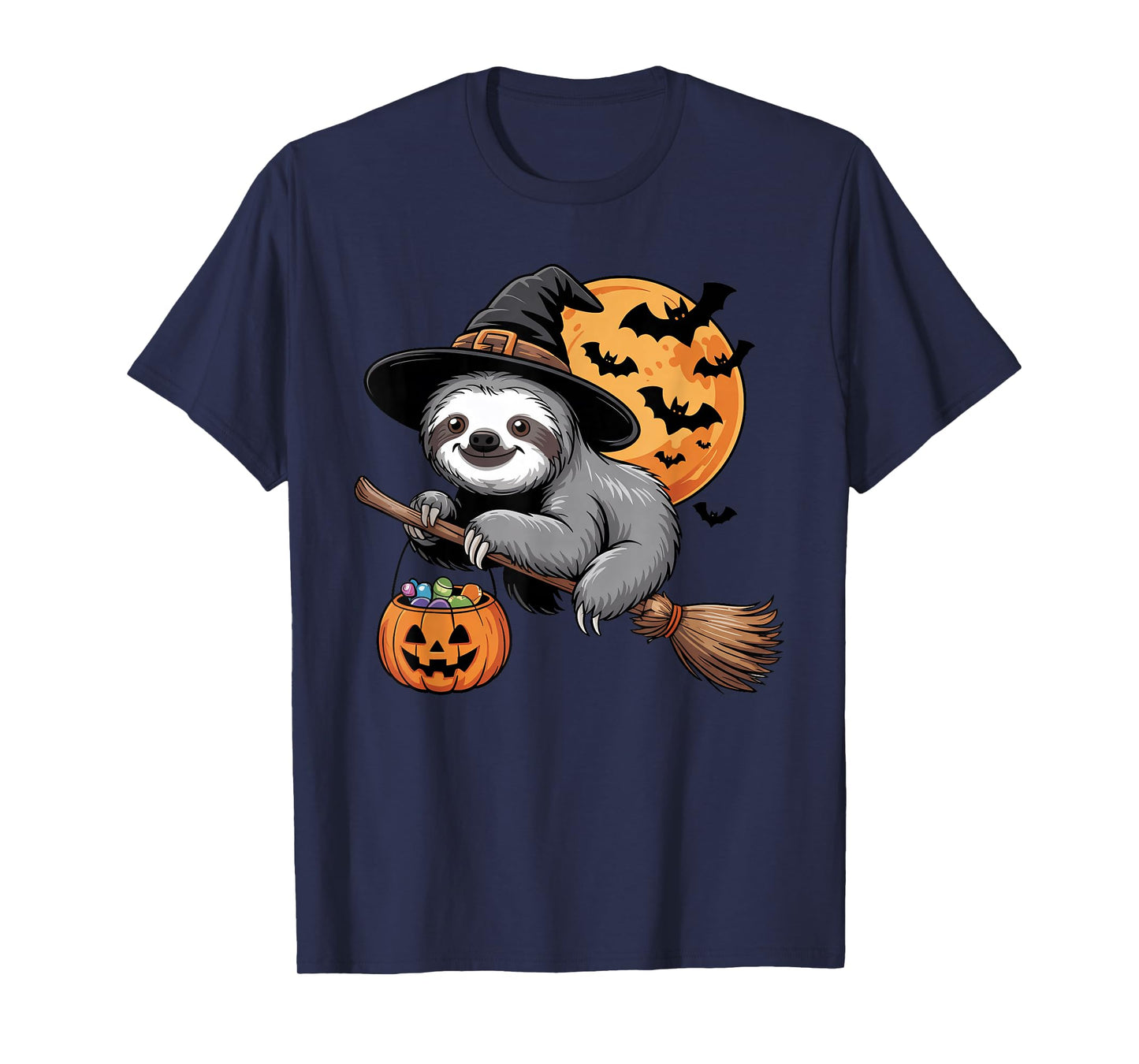 Trick or Treat Sloth Witch Halloween Pumpkin Candy Bucket T-Shirt