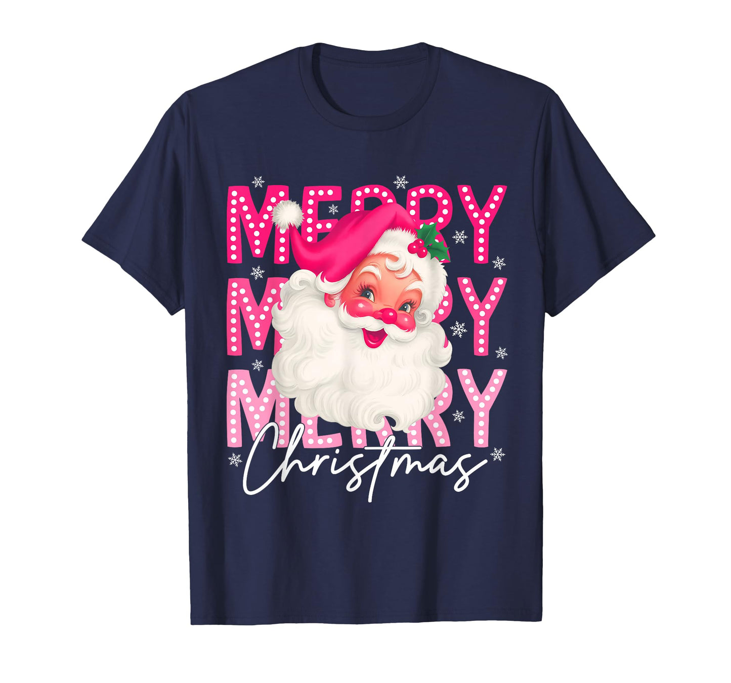 Retro Merry Christmas Pink Santa Claus Xmas Pink Christmas T-Shirt
