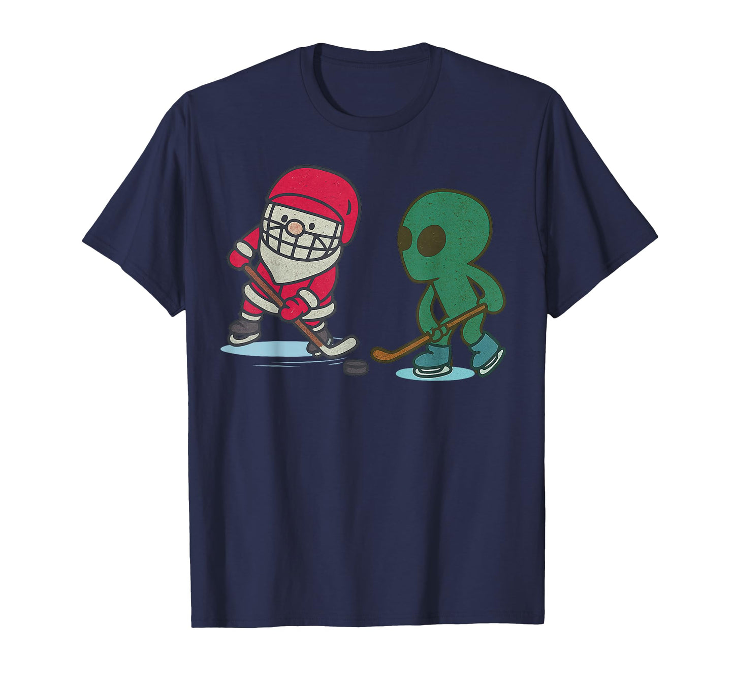 Santa Alien Playing Ice Hockey Christmas Funny Xmas T-Shirt