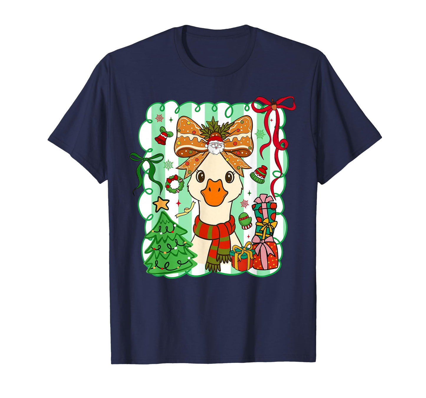 Preppy Gooses Bow Xmas Tree Funny Christmas Girl Women T-Shirt
