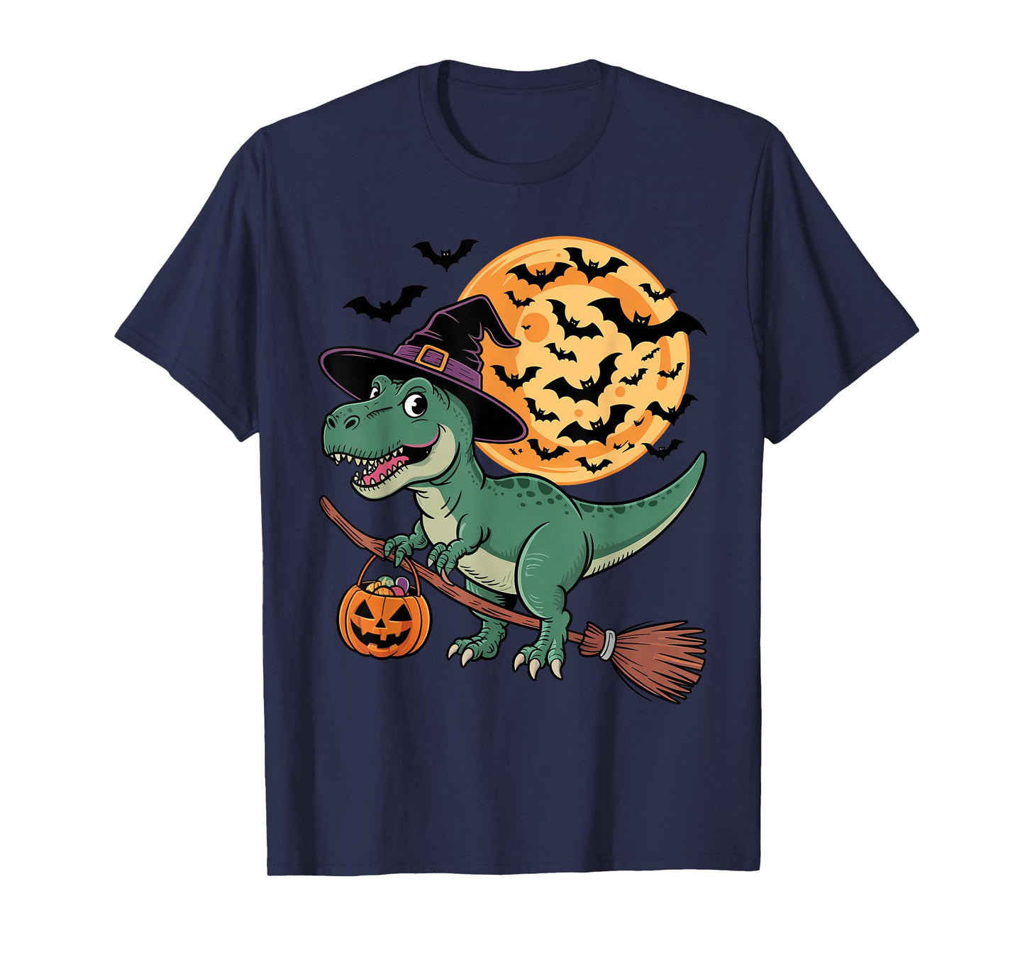 Cute Dinosaur Witch with Jack-O-Lantern Pumpkin Halloween T-Shirt
