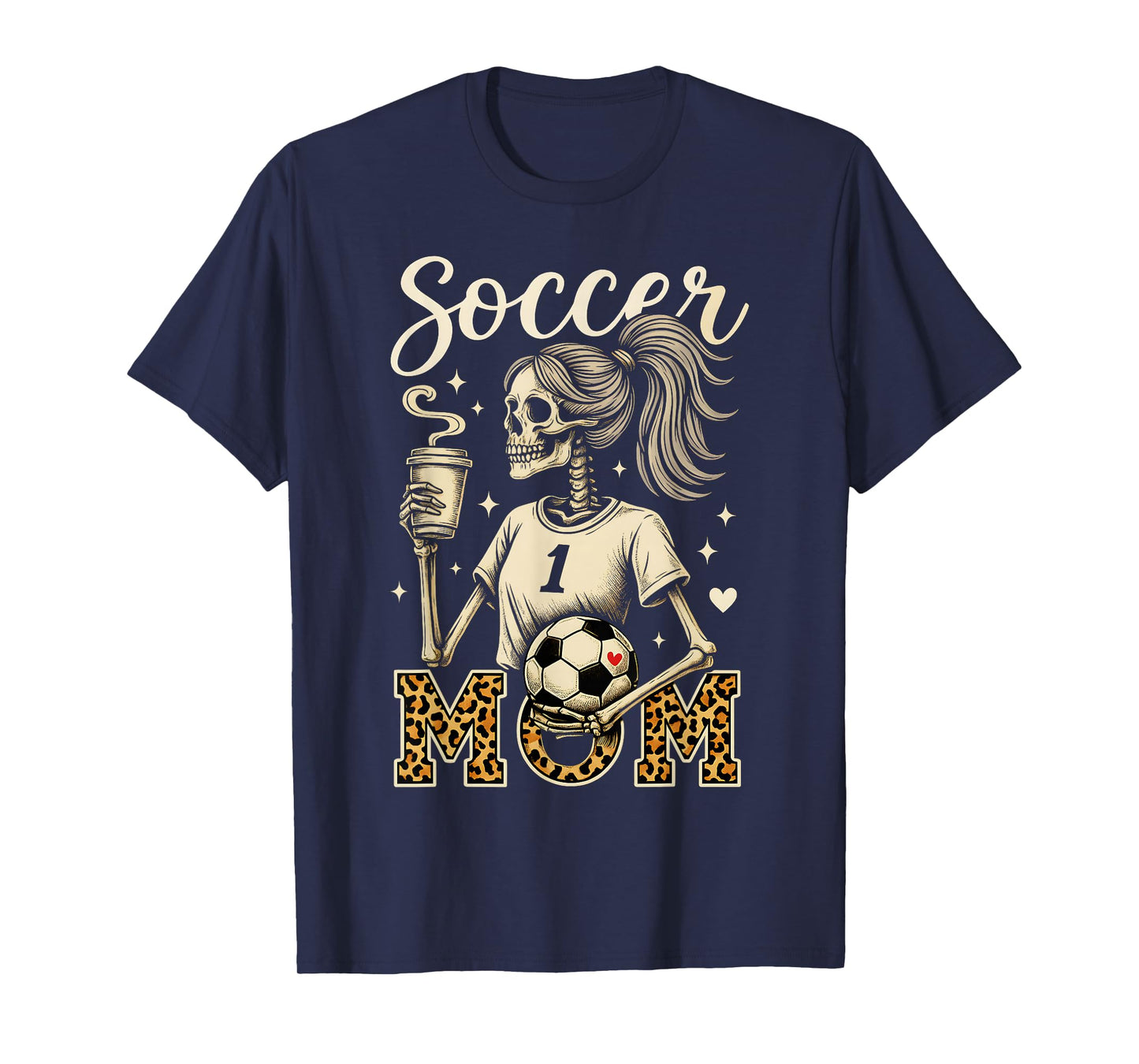 Soccer Mom Skeleton Coffee Leopard Style Vintage Halloween T-Shirt