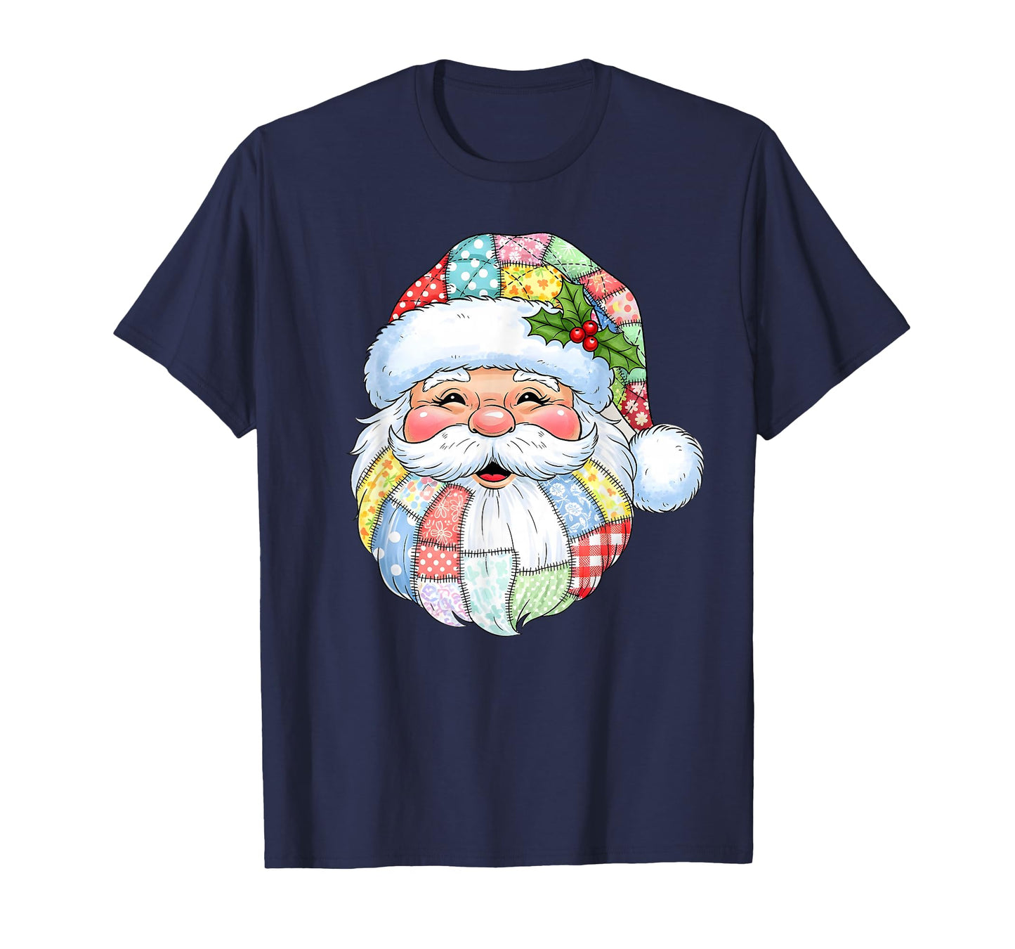 Merry Christmas Patchwork Santa Claus Face X-mas Holiday T-Shirt