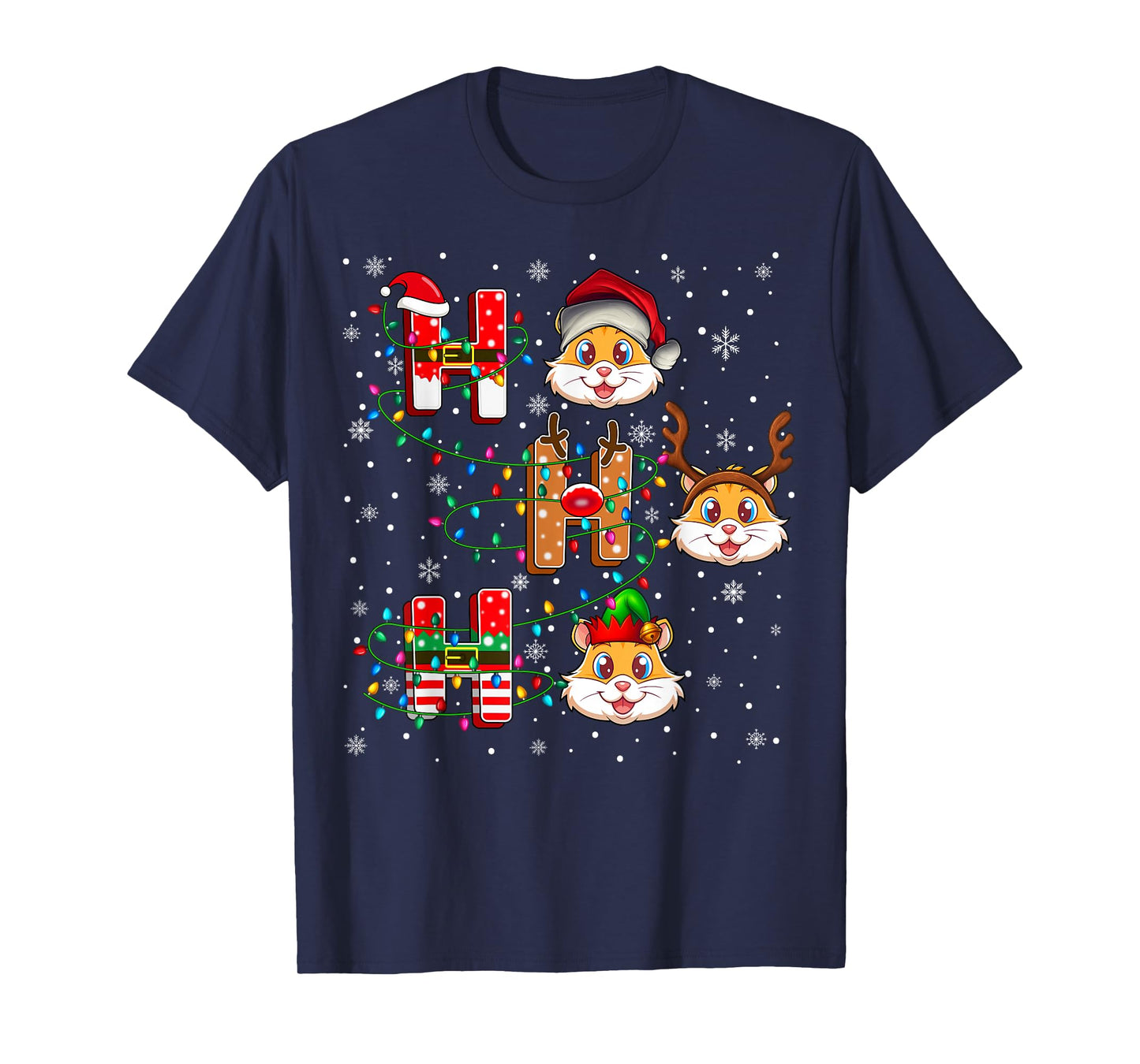 Ho Ho Ho Santa Reindeer Hat Elf Hamster Animal Christmas T-Shirt