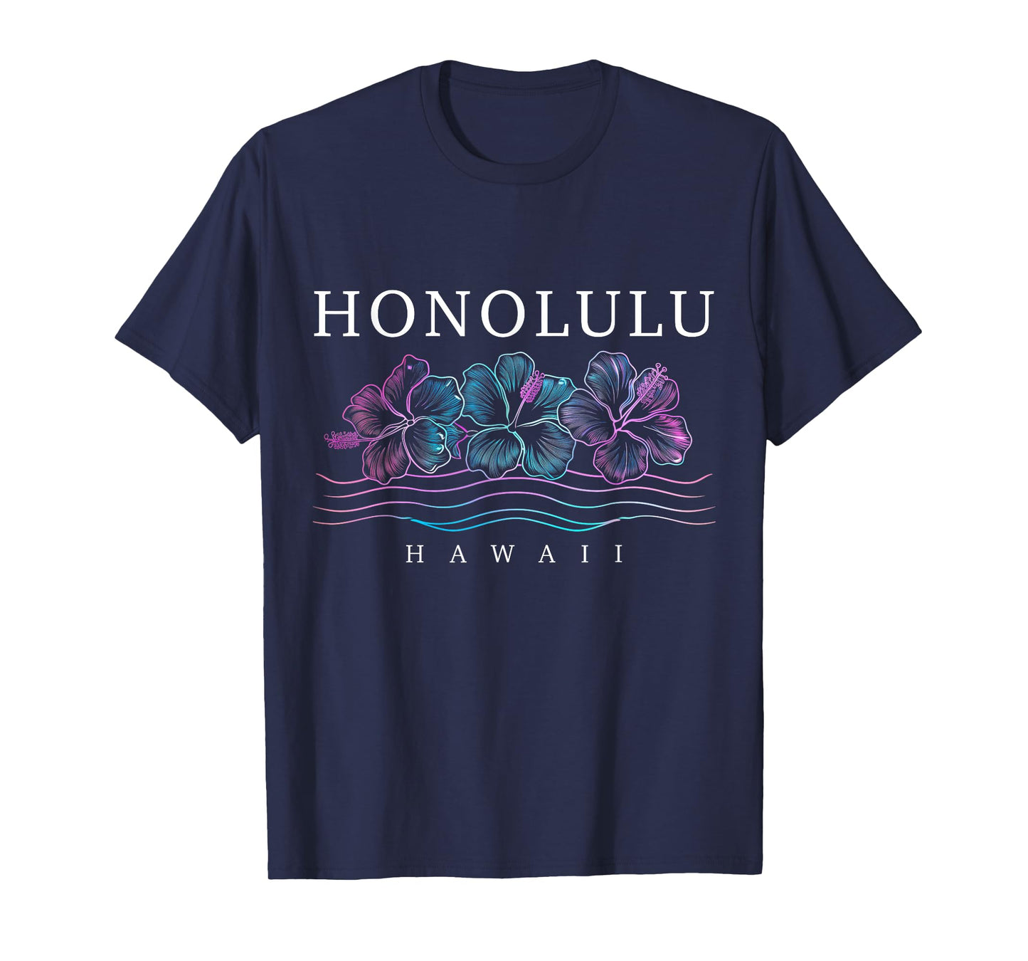 Honolulu Hawaii Hawaiian Hibiscus Flowers Surfer Souvenir T-Shirt