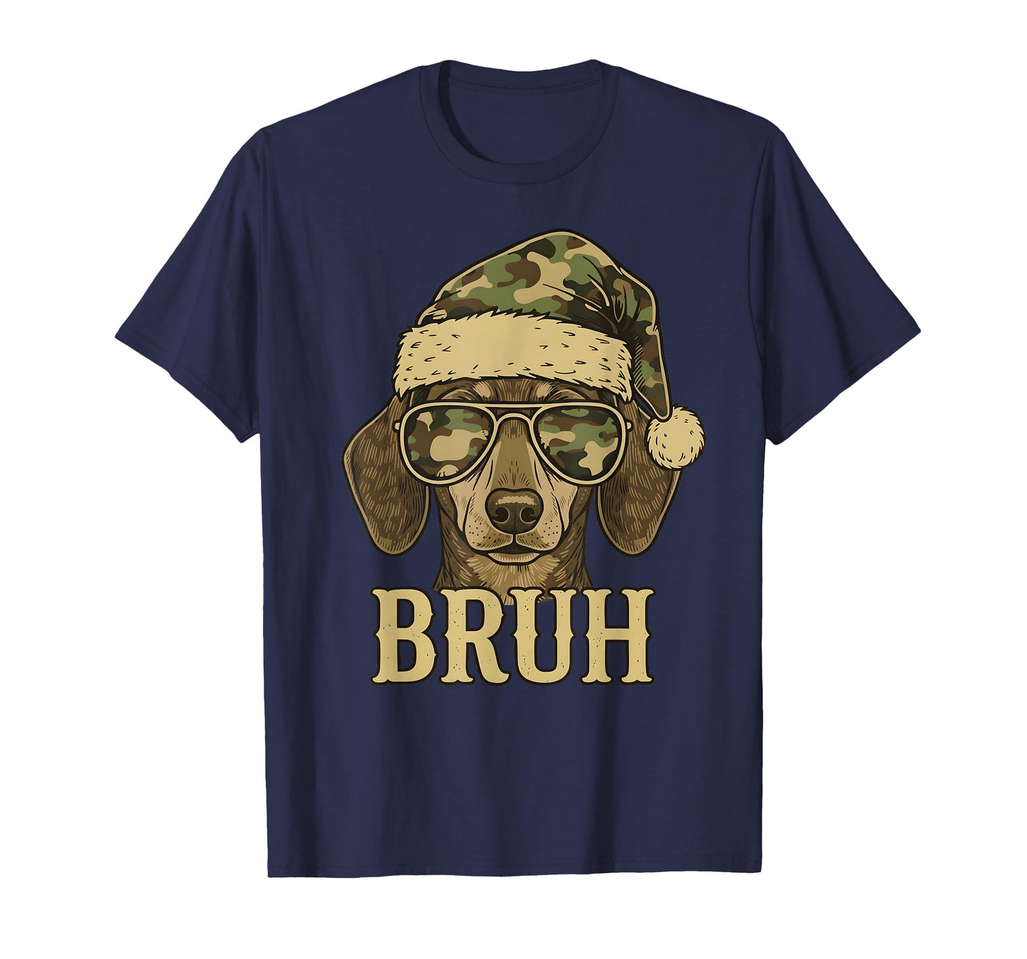 Camo Santa Dachshund Dog Bruh Sunglasses Christmas Camo T-Shirt
