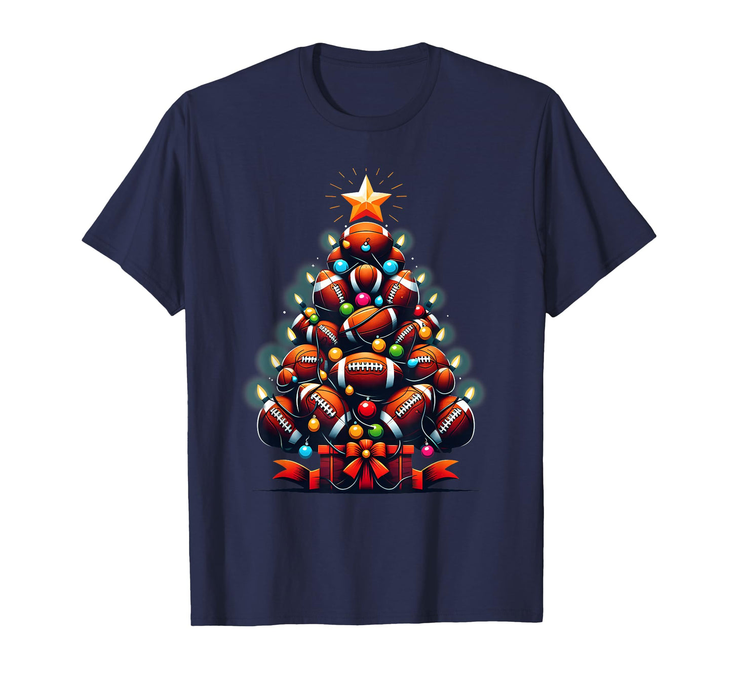 American Football Christmas Tree Xmas Pajamas Player Coach T-Shirt