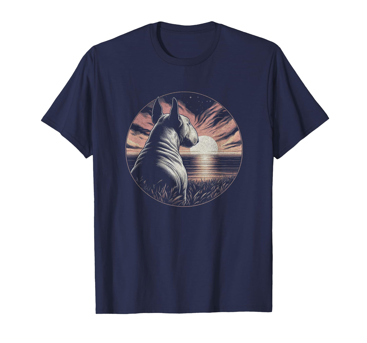 Vintage Bull Terrier Dog Retro Sunset Scene Art Design T-Shirt
