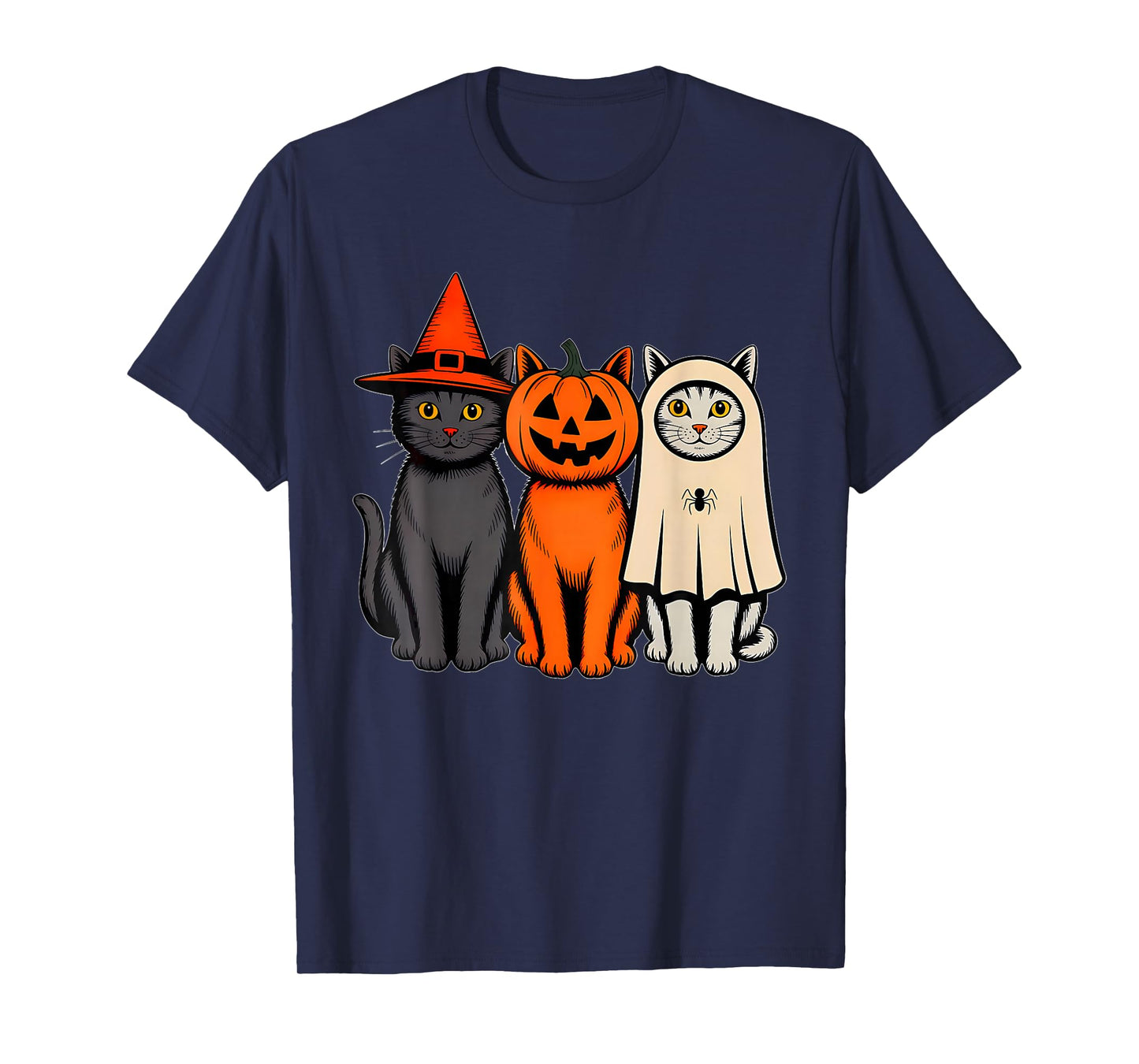 Funny Vintage Black Cat Halloween Pumpkin Spooky Ghost Women T-Shirt
