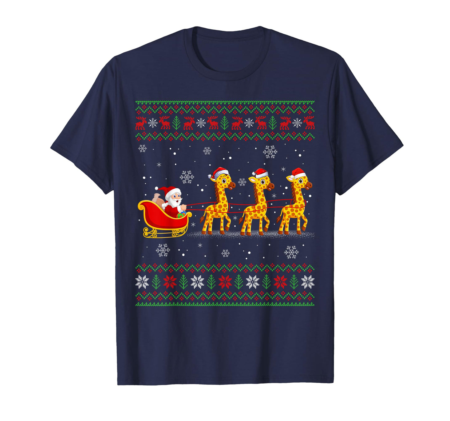 Santa Sleigh Riding Giraffe Ugly Christmas Sweaters Xmas T-Shirt