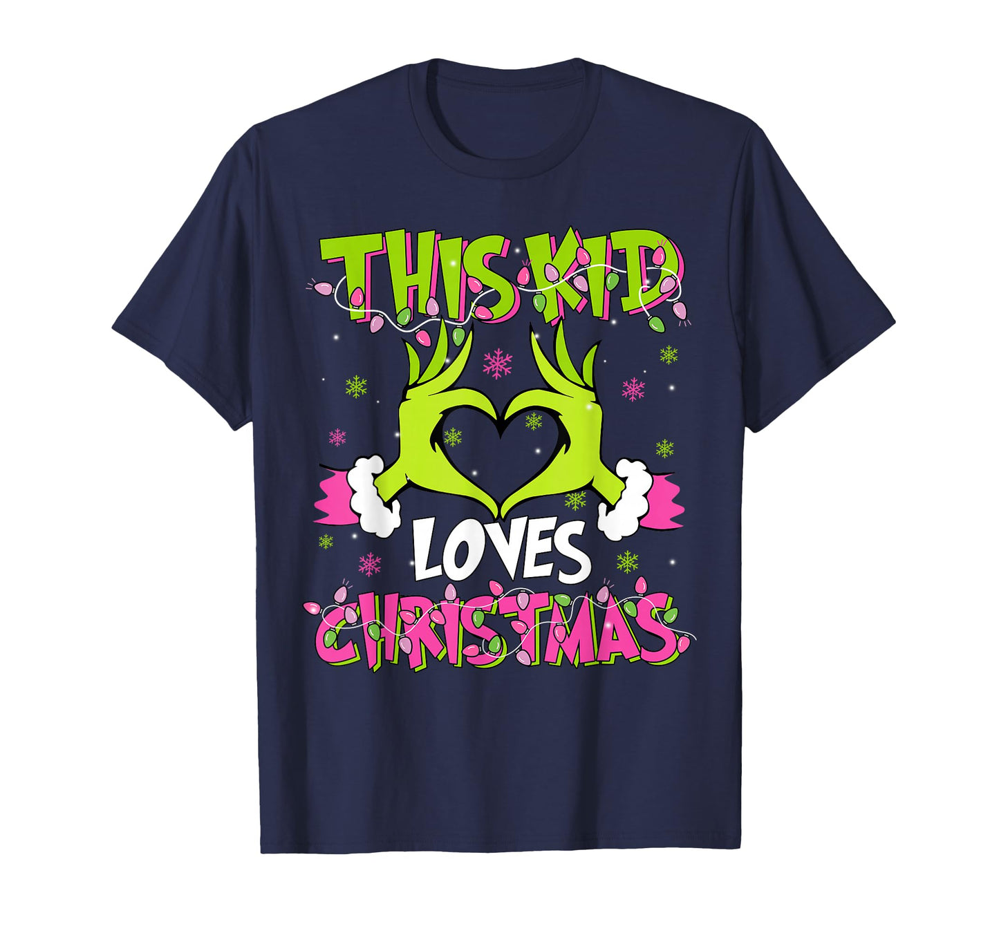 This Kid Loves Christmas Xmas Lights Heart Snowflake Holiday T-Shirt