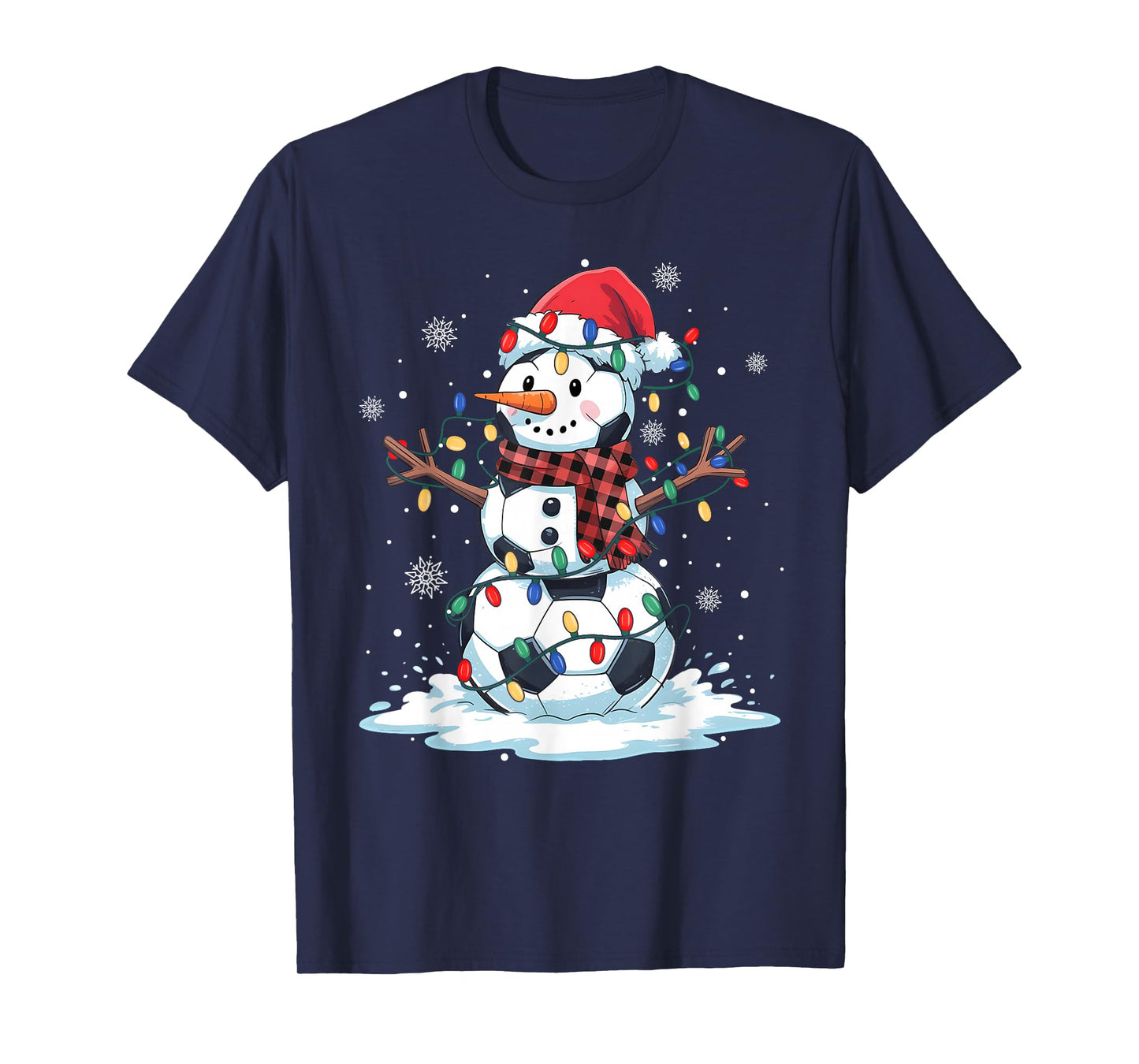 Snowman Soccer Player Santa Hat Christmas Funny Mens Boys T-Shirt