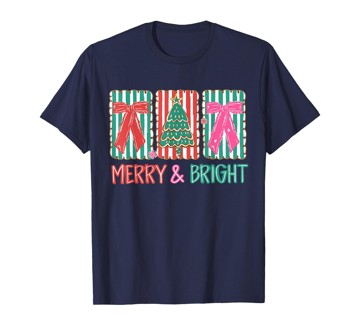 Retro Preppy Merry and Bright Girly Coquette Christmas Tree T-Shirt