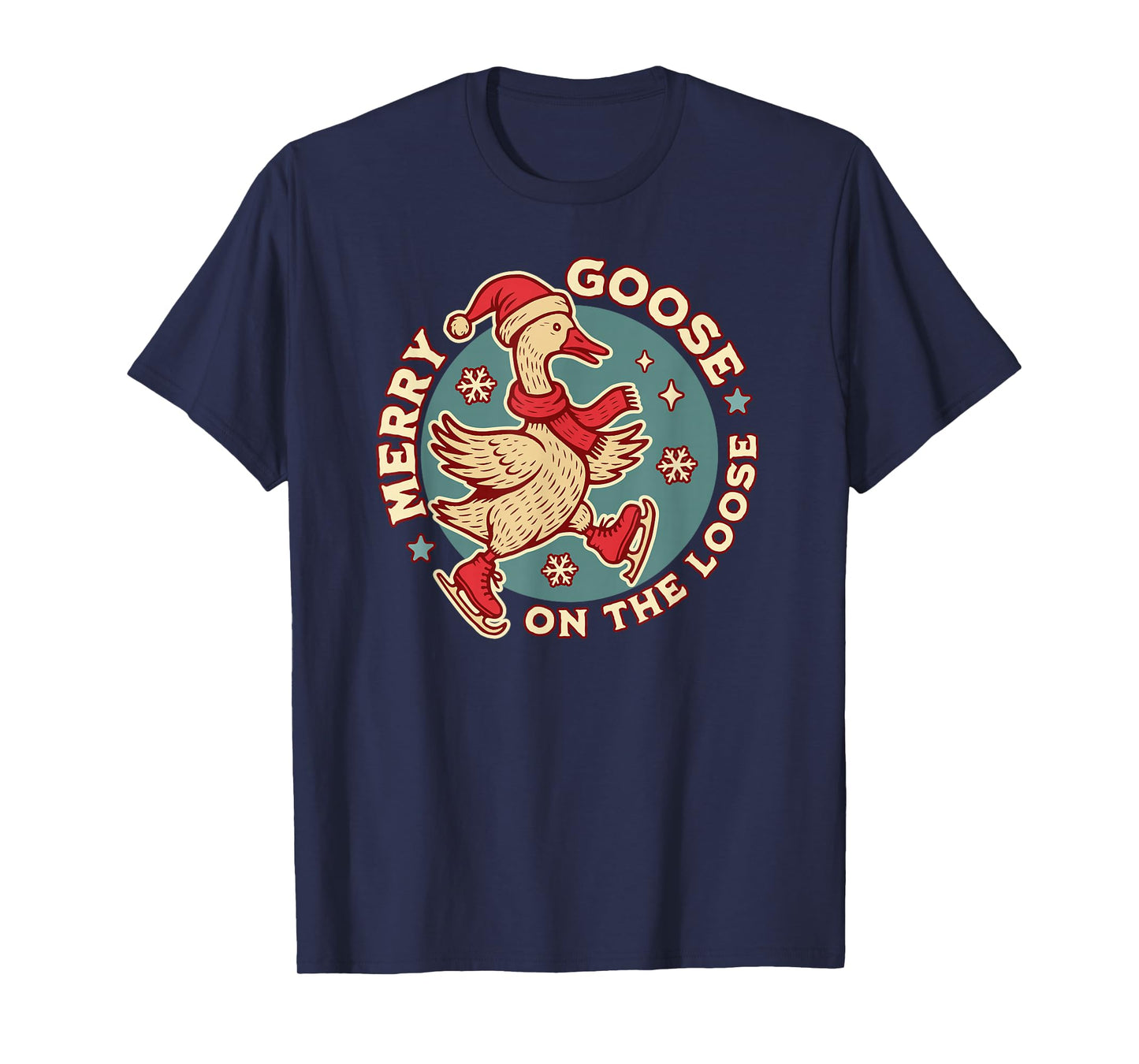 Merry Goose on The Loose Funny Christmas Goose Retro Vintage T-Shirt