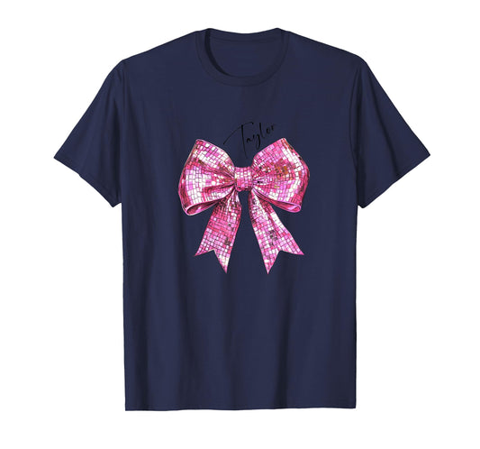 Taylor Lover First Name Teen Girls Women Pink Disco Ball Bow T-Shirt