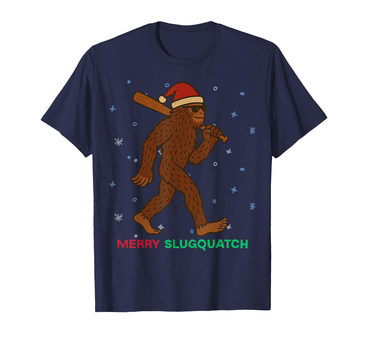 Sasquatch Playing Baseball Xmas Holiday Funny Christmas T-Shirt