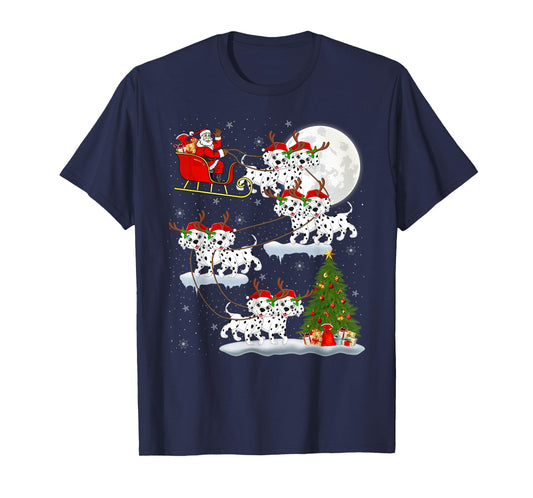Dalmatian Dog Santa Sleigh Flying Funny Magical Christmas T-Shirt