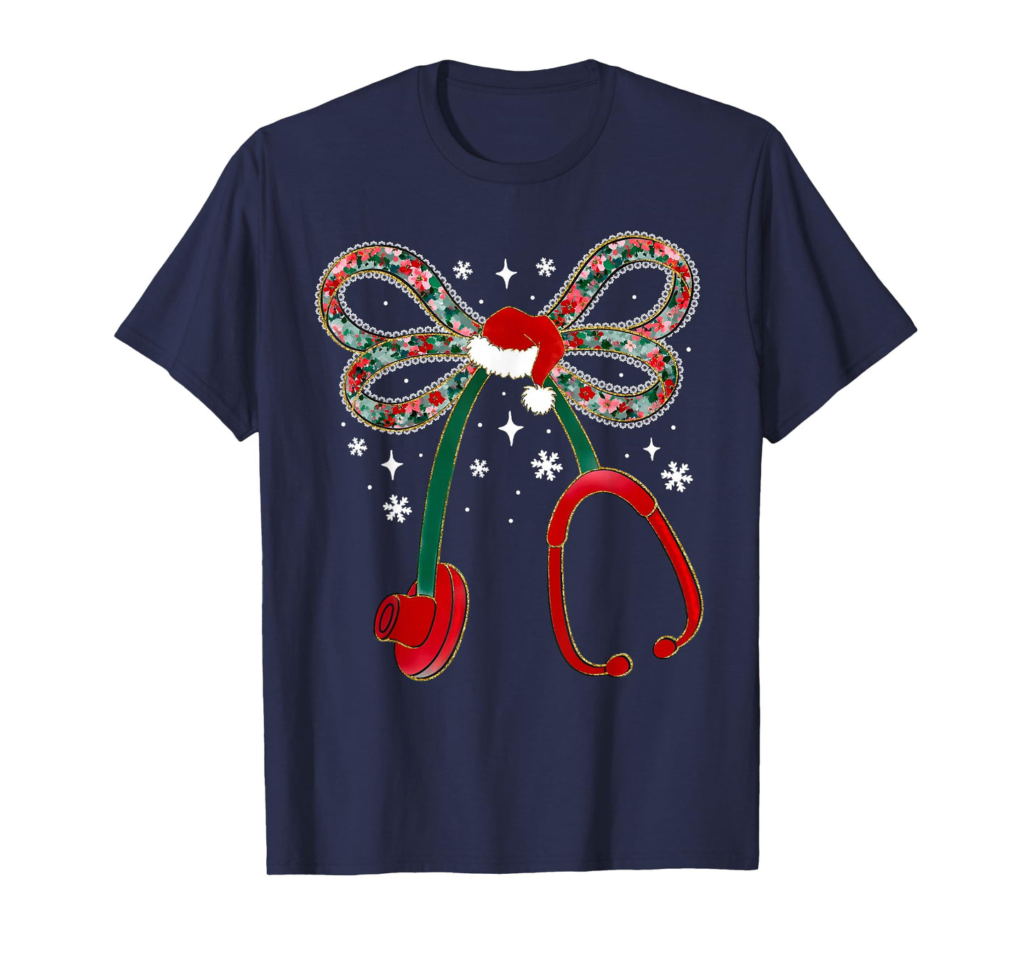 Stethoscope Nurse Coquette Bow Christmas Xmas Pajama Holiday T-Shirt